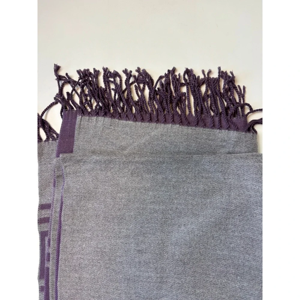 Alpaca Wool Scarf Purple Grey Greek Key Reversible Wrap OS Peru Fringe Shawl